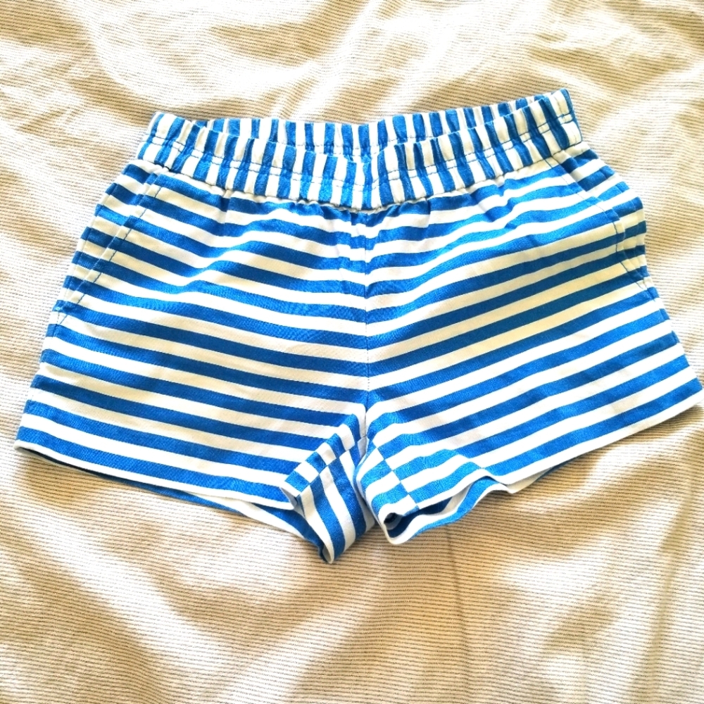 J. Crew blue and white striped elastic band shorts